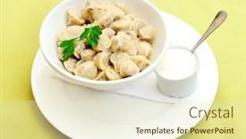  Presentation with cream - Slides enhanced with meat-dumplings-with-sour-cream background and a soft green colored foreground