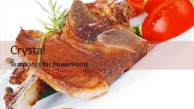  Presentation with fresh fruits and leafy greens dairy meat - Slide set featuring meat fillet ready on china background and a  colored foreground