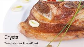  Presentation with fresh meat - Slide deck with meat fillet ready on china background and a  colored foreground