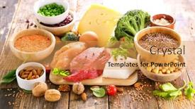  Presentation with meat food - Presentation design consisting of meat-fish-legume-and-dairy background and a yellow colored foreground