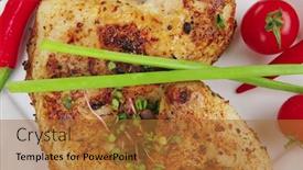  Presentation with food chicken - Colorful theme enhanced with meat food chicken legs garnished with hot chili peppers on white plates over wooden table backdrop and a red colored foreground