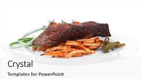  Presentation with food potato chips - Audience pleasing PPT theme consisting of meat food grill beef on potato chips with fresh tomato and hot green peppers isolated on white background backdrop and a white colored foreground