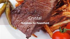  Presentation with food potato chips - Colorful PPT layouts enhanced with meat food grill beef on potato chips with fresh tomato and hot green peppers isolated on white background backdrop and a tawny brown colored foreground