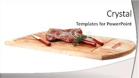  Presentation with meat food - Colorful presentation enhanced with meat food grilled beef spare backdrop and a white colored foreground