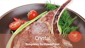  Presentation with meat food - Audience pleasing slide deck consisting of meat food grilled beef spare backdrop and a  colored foreground