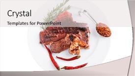  Presentation with meat food - Presentation theme enhanced with beef steak served on white background and a light gray colored foreground