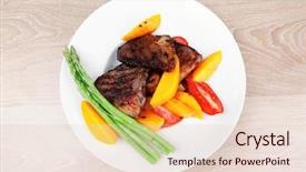 Presentation with red boiled crawfish food - Presentation design with meat food grilled red beef background and a lemonade colored foreground
