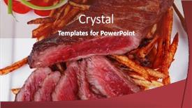  Presentation with food potato chips - Beautiful PPT layouts featuring meat food rare beef on potato chips with pepper and tomatoes over plate isolated on white background backdrop and a tawny brown colored foreground