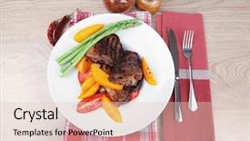  Presentation with roast beef - Theme with red table map over wood background and a lemonade colored foreground