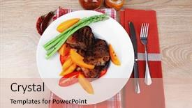  Presentation with meat food - Colorful PPT theme enhanced with red table map over wood backdrop and a coral colored foreground