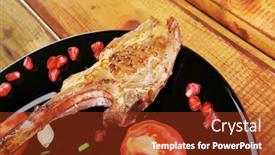  Presentation with meat food - PPT layouts consisting of meat-food-ribs-on-black background and a tawny brown colored foreground