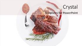  Presentation with meat food - Presentation theme having beef steak served on white background and a lemonade colored foreground
