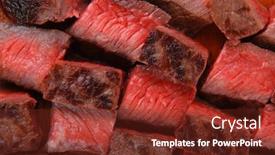  Presentation with meat food - Theme with meat food roast beef steak on wood plate isolate on white background background and a tawny brown colored foreground