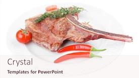  Presentation with ring food - PPT layouts enhanced with meat food roast rib on white dish with thyme twig pepper and tomato isolated over white background background and a lemonade colored foreground