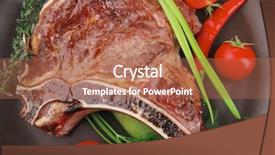  Presentation with noodles chinese food dark - Slides enhanced with meat food roast rib background and a coral colored foreground