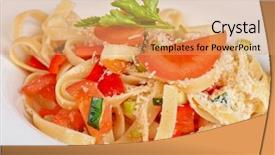  Presentation with penne pasta - Colorful presentation theme enhanced with meat food template - penne pasta with parmesan cheese backdrop and a  colored foreground