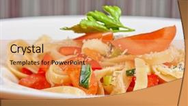  Presentation with penne pasta - PPT layouts consisting of meat food template - penne pasta with parmesan cheese background and a yellow colored foreground