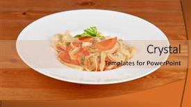  Presentation with penne pasta - Colorful PPT layouts enhanced with meat food template - penne pasta with parmesan cheese backdrop and a  colored foreground