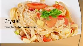  Presentation with penne pasta - Presentation theme featuring meat food template - penne pasta with parmesan cheese background and a  colored foreground