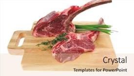 Presentation with fresh meat - Slides having meat fresh red beef ribs background and a  colored foreground