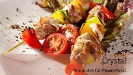  Presentation with chicken - Presentation having meat grill - japanese skewered chicken yakitori background and a red colored foreground