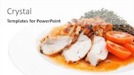  Presentation with grilled chicken - PPT theme having meat grilled chicken fillet with salad and tomatoes on white plate isolated over white background background and a white colored foreground