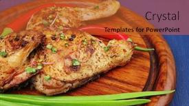  Presentation with quarter - Presentation enhanced with meat-grilled-quarter-chicken-garnished background and a red colored foreground