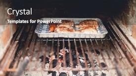  Presentation with grilling - Cool new slide deck with meat-grilling-on-barbecue-chicken backdrop and a dark gray colored foreground