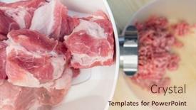  Presentation with raw meat - Colorful presentation design enhanced with meat-grinder-making-homemade-raw backdrop and a lemonade colored foreground