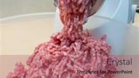  Presentation with raw meat - PPT theme with meat-grinder-making-homemade-raw background and a coral colored foreground