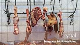  Presentation with butcher shop - Cool new PPT theme with meat hulks in butcher shop backdrop and a violet colored foreground