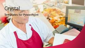  Presentation with butcher - PPT layouts with meat hygien - butcher at work background and a lemonade colored foreground