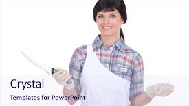  Presentation with butcher - Slide set having meat hygien - female butcher background and a sky blue colored foreground