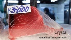  Presentation with tuna fish - Presentation theme enhanced with meat hygien - fresh red tuna slices background and a coral colored foreground