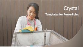  Presentation with barbecue - Theme enhanced with meat hygien - woman scouring barbecue oven background and a gray colored foreground