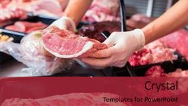  Presentation with butcher - Beautiful presentation theme featuring futcher - meat in a butcher shop backdrop and a red colored foreground