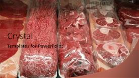  Presentation with ground beef - PPT theme enhanced with meat-market-fresh-cuts background and a red colored foreground