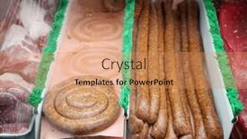  Presentation with ground beef - Slides having meat-market-fresh-cuts background and a coral colored foreground