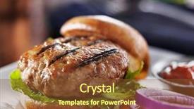  Presentation with burger - Slides featuring meat meat alternatives - turkey burger on bun background and a tawny brown colored foreground