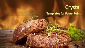  Presentation with meat beef - PPT theme enhanced with meat meat products - delicious beef steakes on wood background and a tawny brown colored foreground