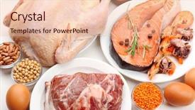  Presentation with protein food - Beautiful slide set featuring meat meat products - food high in protein close-up backdrop and a lemonade colored foreground