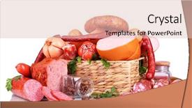  Presentation with sausages - PPT theme having meat meat products - lot of different sausages background and a lemonade colored foreground