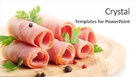  Presentation with cost cutting - Cool new presentation design with meat meat products - tasty bacon with spices backdrop and a white colored foreground