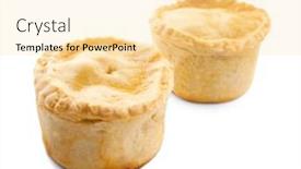  Presentation with pies - PPT theme having meat mini pies isolated on white background and a blonde colored foreground