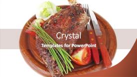  Presentation with green plate - Slide set enhanced with meat-on-wooden-plate-roast background and a tawny brown colored foreground