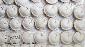  Presentation with meat food - PPT layouts consisting of meat-or-vegeterian-dumplings-pelmeni background and a light gray colored foreground