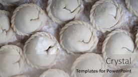  Presentation with meat food - Presentation theme having meat-or-vegeterian-dumplings-pelmeni background and a light gray colored foreground
