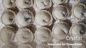  Presentation with meat food - Presentation theme enhanced with meat-or-vegeterian-dumplings-pelmeni background and a gray colored foreground