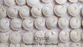  Presentation with meat food - Slide deck consisting of meat-or-vegeterian-dumplings-pelmeni background and a  colored foreground