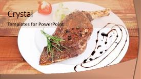  Presentation with green plate - Slides consisting of meat over wood grilled shoulder on plate with tomatoes green lettuce on white plate background and a coral colored foreground